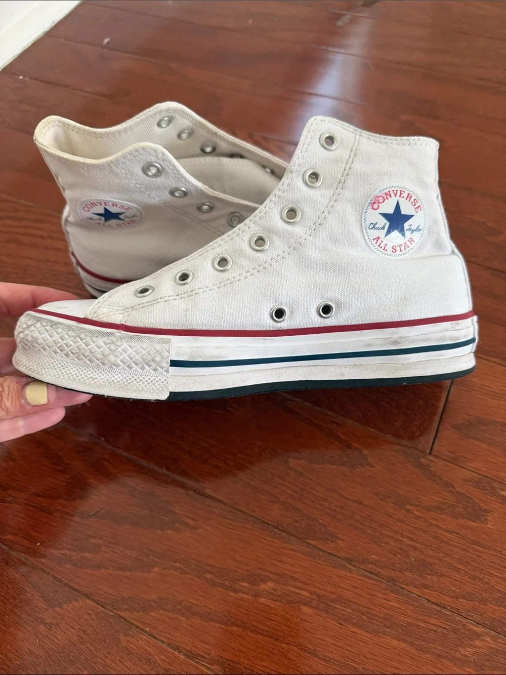 Converse Kids White High-Top Canvas Sneakers with Red Stripe